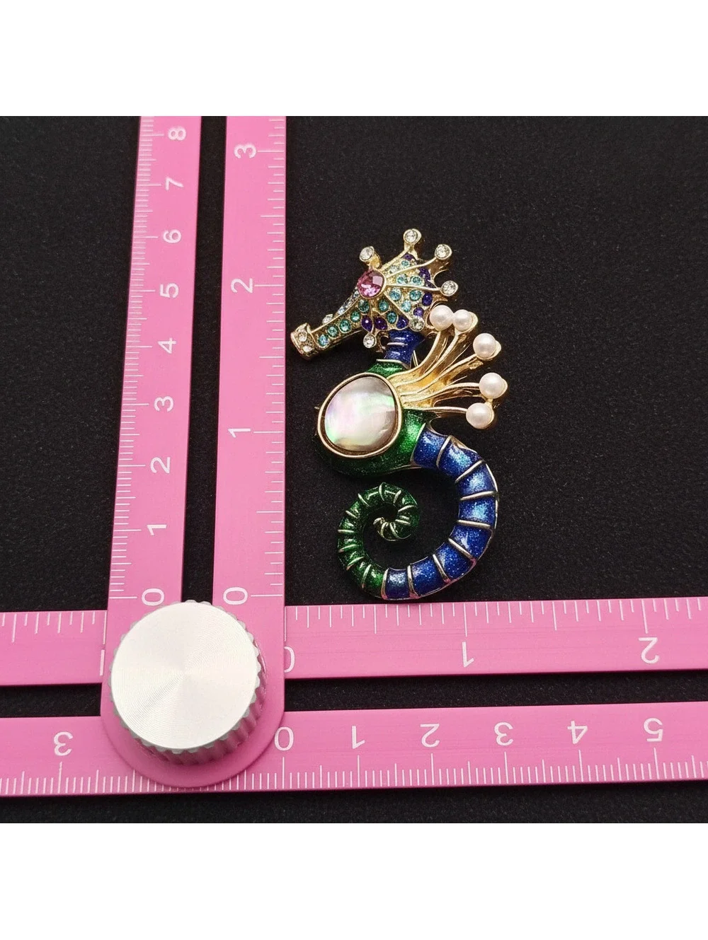 Seahorse Brooch with Pearls and Rhinestones